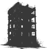 AI generated silhouette abandoned buildings black color only vector