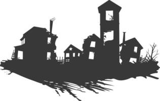 AI generated silhouette abandoned buildings black color only vector