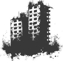 AI generated silhouette abandoned buildings black color only vector