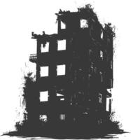 AI generated silhouette abandoned buildings black color only vector