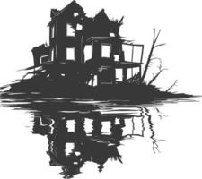 AI generated silhouette abandoned buildings black color only vector