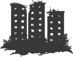 AI generated silhouette abandoned buildings black color only vector