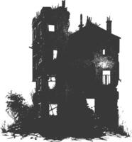 AI generated silhouette abandoned buildings black color only vector