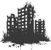 AI generated silhouette abandoned buildings black color only vector