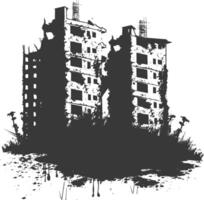 AI generated silhouette abandoned buildings black color only vector