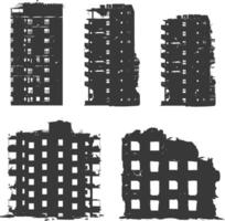 AI generated silhouette abandoned buildings black color only vector