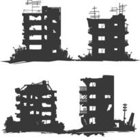 AI generated silhouette abandoned buildings black color only vector