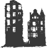 AI generated silhouette abandoned buildings black color only vector