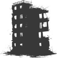 AI generated silhouette abandoned buildings black color only vector