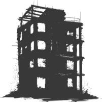 AI generated silhouette abandoned buildings black color only vector