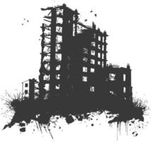 AI generated silhouette abandoned buildings black color only vector