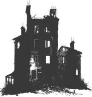 AI generated silhouette abandoned buildings black color only vector