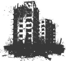 AI generated silhouette abandoned buildings black color only vector