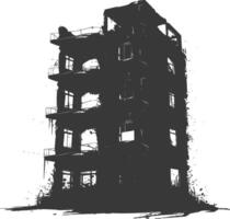 AI generated silhouette abandoned buildings black color only vector