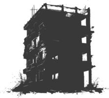 AI generated silhouette abandoned buildings black color only vector