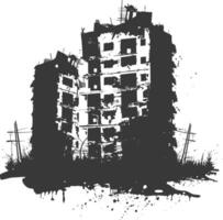 AI generated silhouette abandoned buildings black color only vector