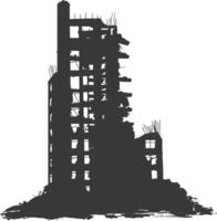 AI generated silhouette abandoned buildings black color only vector