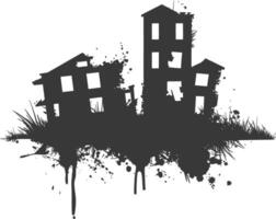 AI generated silhouette abandoned buildings black color only vector