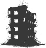 AI generated silhouette abandoned buildings black color only vector