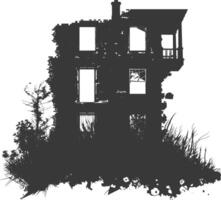 AI generated silhouette abandoned buildings black color only vector