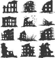 AI generated silhouette abandoned buildings black color only vector