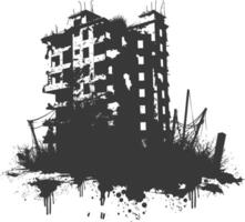 AI generated silhouette abandoned buildings black color only vector