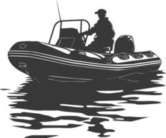 AI generated Silhouette a man driving inflatable boat the boat is traveling black color only vector