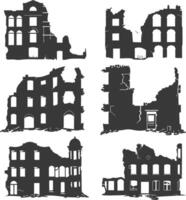 AI generated silhouette abandoned buildings black color only vector