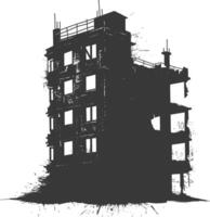 AI generated silhouette abandoned buildings black color only vector