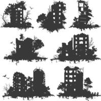 AI generated silhouette abandoned buildings black color only vector