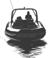 AI generated Silhouette a man driving inflatable boat the boat is traveling black color only vector