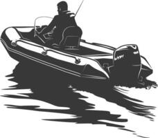 AI generated Silhouette a man driving inflatable boat the boat is traveling black color only vector