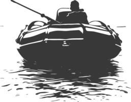 AI generated Silhouette a man driving inflatable boat the boat is traveling black color only vector