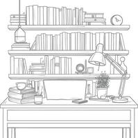 AI generated Outline Illustration for The study room has bookshelves and many book in there vector