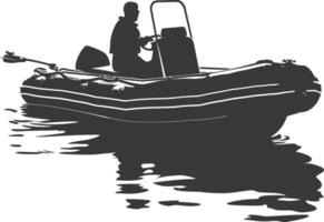 AI generated Silhouette a man driving inflatable boat the boat is traveling black color only vector