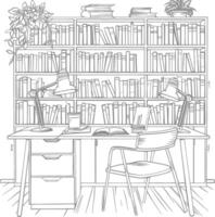 AI generated Outline Illustration for The study room has bookshelves and many book in there vector