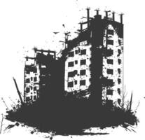 AI generated silhouette abandoned buildings black color only vector