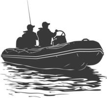 AI generated Silhouette a man driving inflatable boat the boat is traveling black color only vector