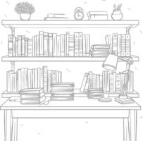 AI generated Outline Illustration for The study room has bookshelves and many book in there vector