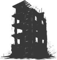 AI generated silhouette abandoned buildings black color only vector