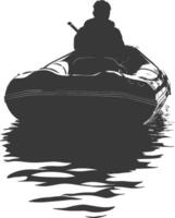 AI generated Silhouette a man driving inflatable boat the boat is traveling black color only vector