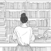 AI generated Outline Illustration for The study room has bookshelves and many book in there vector