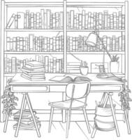 AI generated Outline Illustration for The study room has bookshelves and many book in there vector