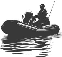 AI generated Silhouette a man driving inflatable boat the boat is traveling black color only vector