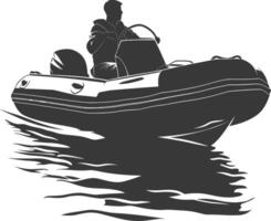 AI generated Silhouette a man driving inflatable boat the boat is traveling black color only vector