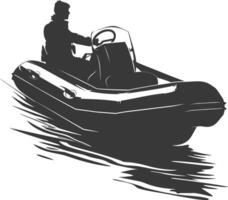 AI generated Silhouette a man driving inflatable boat the boat is traveling black color only vector