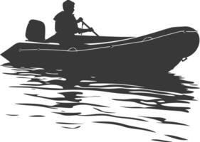 AI generated Silhouette a man driving inflatable boat the boat is traveling black color only vector