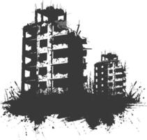 AI generated silhouette abandoned buildings black color only vector