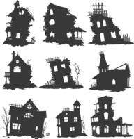 AI generated silhouette abandoned buildings black color only vector