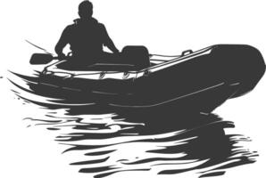 AI generated Silhouette a man driving inflatable boat the boat is traveling black color only vector